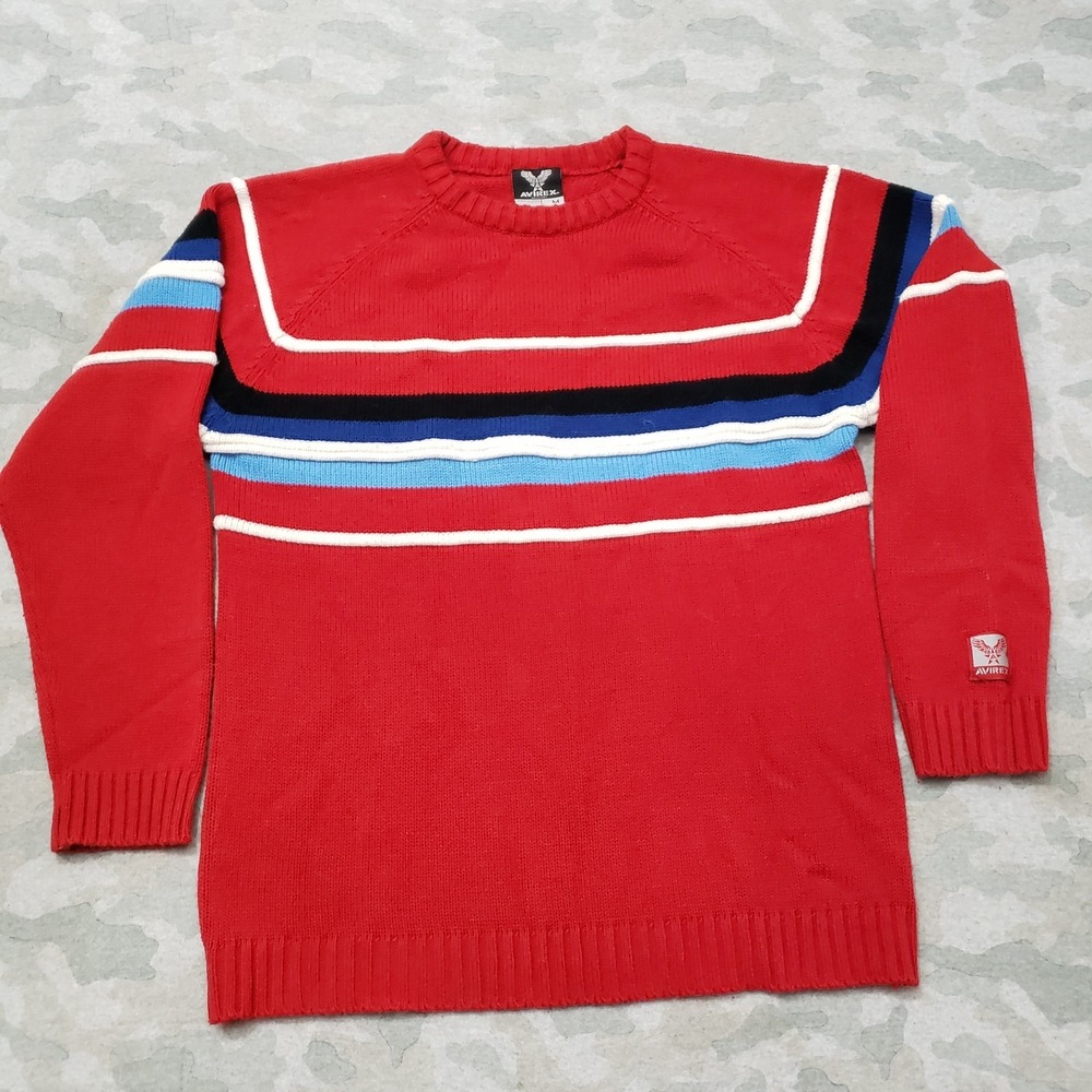 Vintage Avirex‎ Sweater Mens Medium Red Pullover Long Sleeve Y2K